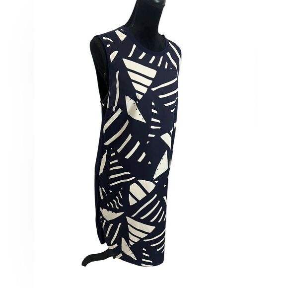 LAUREN RALPH LAUREN NAVY GEOMETRIC PATTERN SLEEVELESS DRESS WOMENS SIZE LARGE - Picture 5 of 8